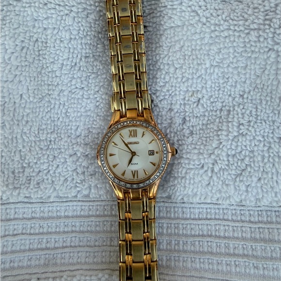 Seiko Gold Tone Plated with Diamonds  Roman Numeral Watch main image 9